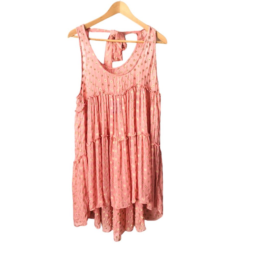 Free People Rose Pink Metallic Sophia Slip Dress Back Tie - Picture 9 of 11